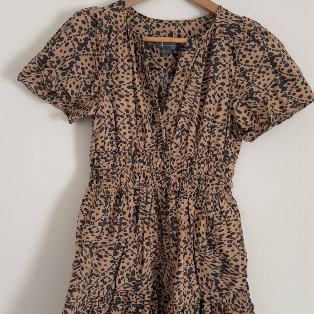Anthropologie Tan and Black Printed Mini Dress